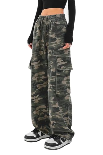 HVEPUO Camouflage Hose Damen Cargohose Cargo Jeans Casual Trousers Flecktarn Hose Camouflage L von HVEPUO