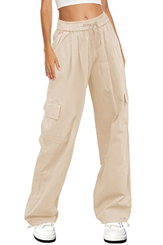 HVEPUO Cargohose Baggy Hose Y2k Pants Bershka Cargohose Damen Kago Hose MäDchen Cargohose Khaki Hose Damen Khaki L von HVEPUO