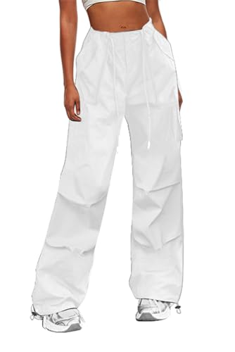 HVEPUO Cargohose Damen Baggy Weisse Hosen Cargo Frauen Damenhosen Weiss Weiß L von HVEPUO