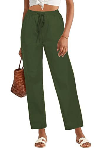 HVEPUO Chino Damen Hose Weite Business Lockere Hosen GrüNe Hose Mit Taschen Buisnesshosen Dunkelgrün XL von HVEPUO