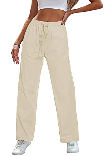 HVEPUO Chino Hose Damen Sommerhosen Hose Beige GemüTliche Trousers for Women Baumwollhose Beige L von HVEPUO