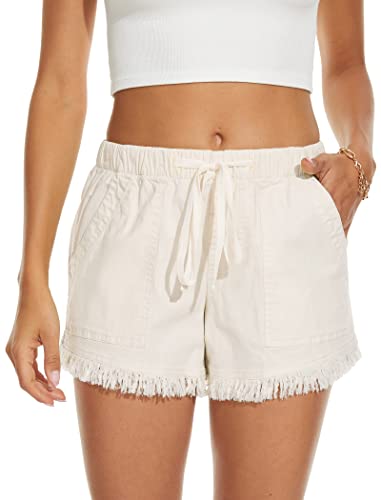 HVEPUO Damen Drawstring Shorts für Frauen Summer Lounge mit Taschen Kurze Hose Damen Khaki M von HVEPUO