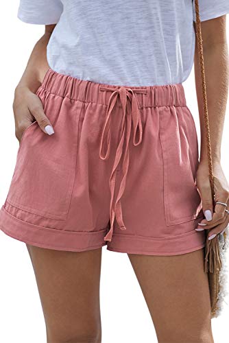 HVEPUO Damen Shorts Mit Gummizug Hotpants Kurze Hose Schulmädchen Sporthose Kurz Boxershorts Weite Hose Staubiges Rosa M von HVEPUO