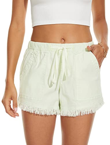 HVEPUO Damen Shorts Sommer Casual Lose mit Taschen Teenager Mädchen Drawstring Kurze Hose Leuchtendes Grün L von HVEPUO