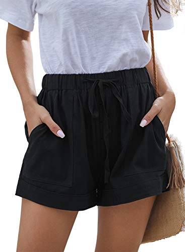 HVEPUO Damen Sommer High Waist Boxershorts Locker Kurz Pants Sportshorts Enge Kurze Hotpants Workout Radlerhose Sport Hohe Taille Shorts Schwarz XS von HVEPUO