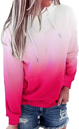 HVEPUO Hoodie Damen MäDchen Teenager Sweatshirts & Kapuzenpullover Batik Pullover Farbverlauf Oberteil Batik Pullis Top Frauen Rose Red L von HVEPUO