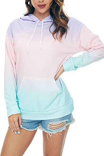 HVEPUO Hoodies Für Elegante Oberteil Damen Farbverlauf Hoodi Dream Clothes Aesthetic Alternative Clothes Baggy Kaputzenpulli Weite Lässige Oberteile Hoodie Mädchen Elegant Lila Blau L von HVEPUO