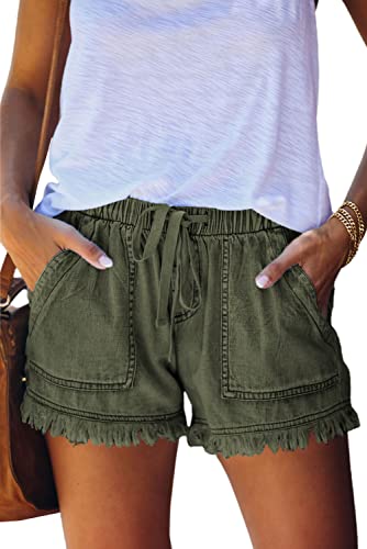 HVEPUO Jeans Shorts Damen Kurz Hosen Armeegrün L von HVEPUO