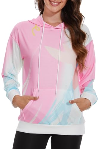 HVEPUO Kapuzenpullover Damen Mit Kordelzug LäSsige Oberteil Damen Langarm Batik Shirt Printed Hoodie Rosa S von HVEPUO