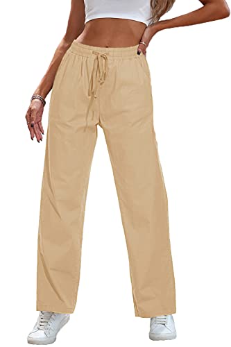 HVEPUO Leichte Sommerhose, Damen Stretch Hose Luftige Hose Damen Sommer Chinohosen Helles Khaki L von HVEPUO