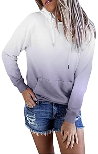 HVEPUO Pullover Lose Warme Farbverlauf Damenhoodie Longsleeve Oversize Tops Mit Kordelzug Und Taschen Modern Kawaii Hoodie Geburtstagsgeschenk Grau L von HVEPUO