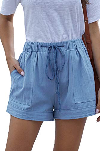 HVEPUO Teenager Mädchen Blaue Shorts Sport Wide Leg Kurze Hosen Laufshorts Training Leinenhose Gym Yoga Boxershorts Weite Hose Staubiges Blau L von HVEPUO