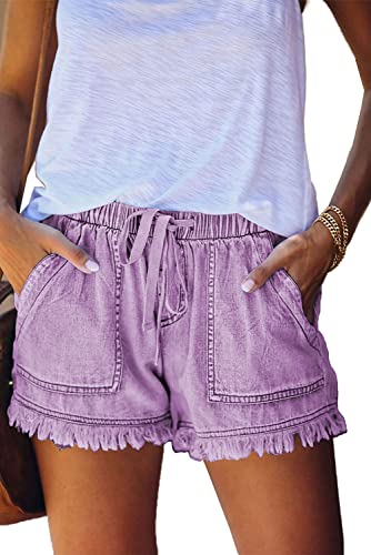 HVEPUO Teenager Mädchen Jeans Shorts Damen Kawaii Kurz Hosen Lila L von HVEPUO