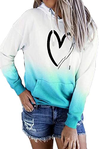 HVEPUO Teenager Mädchen Pullover Mit Herz Hoodie Farbverlauf University Hoody Damen Mit Kapuze Herbst Kapuzenpullov Hoodi Batik Hoddies/Pullies Damen Oberteil Blau XS von HVEPUO