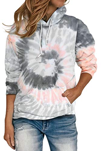 HVEPUO Teenager Mädchen Tie Dye Pullover Basic Damen Kawaii Indie Clothes Batik Hoodie Aesthetic Oberteile Pullunder Damen Grau XS von HVEPUO