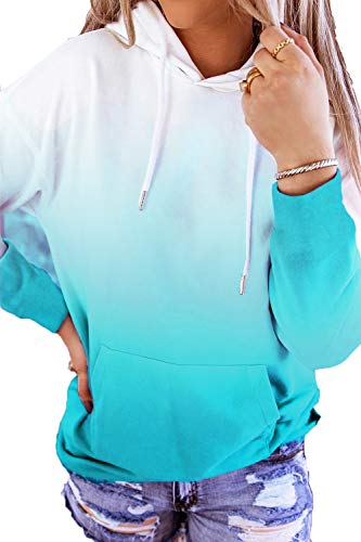 HVEPUO Tops Teenager Mädchen Batik Hoodie Streetwear Für Pullover Damen Farbverlauf Sweatshirt Langarmshirt Ombre Cute Klamotten Tik Tok Pulli Frauen Hippie Kapuzenpullover Blau XS von HVEPUO