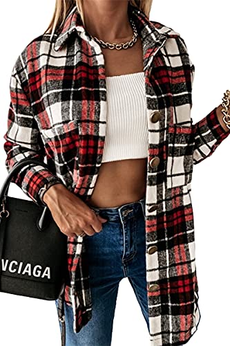 HVEPUO holzfällerhemd weinrot Damen Karriere Bluse flanellhemd Lange Dicke karohemden für Damen hemdjacke Rot XXL HVEPUO holzfällerhemd weinrot Damen Karriere Bluse flanellhemd Lange Dicke karohemden für Damen hemdjacke Rot XXL von HVEPUO