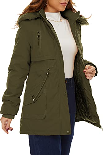 HVEPUO softshell Parka Winter für Damen Mit Fell winterjacke gefüttert wintermantel 3 in 1 college mäntel jacke frauen oversize outdoor mantel mit kapuze Armeegrün M von HVEPUO