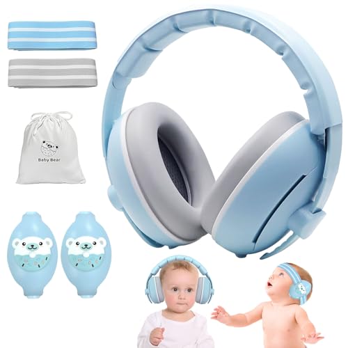 HVIERO 2 in 1 Gehörschutz Baby Verstellbares Lärmschutz Kopfhörer Kinder mit Geräuschunterdrückung, Ohrenschützer Baby für Bis 48 Monate Kopfhörer Lärmschutz von HVIERO