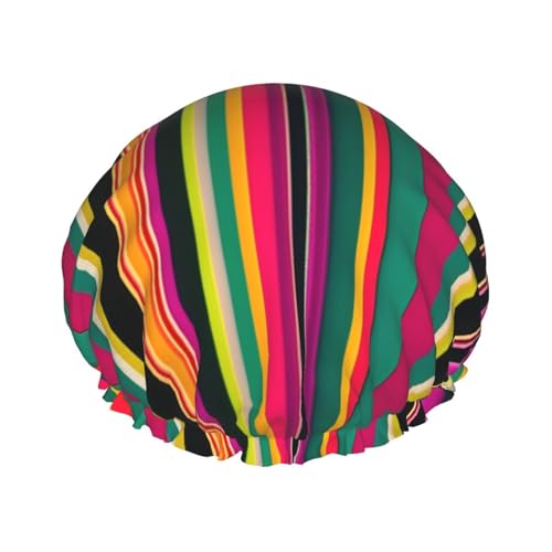 Duschhaube für Damen und Herren, Regenbogenfarben, gestreift, wiederverwendbar, leicht, weich, Badehaube mit elastischem Band von HVTTIOR