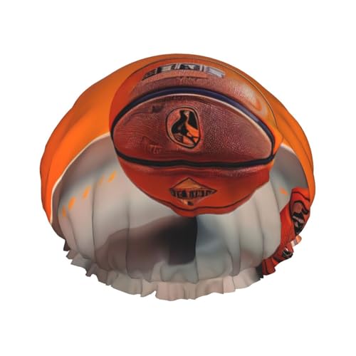 Duschhaube mit Basketball-Aufdruck, für Damen und Herren, wiederverwendbar, leicht, weich, mit elastischem Band von HVTTIOR