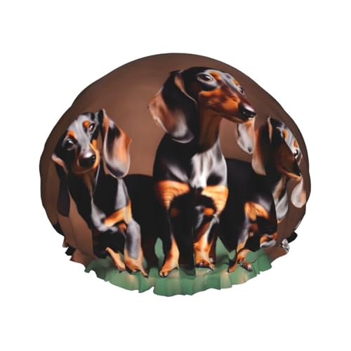 Duschhaube mit Dackel-Motiv, für Damen und Herren, wiederverwendbar, leicht, weich, mit elastischem Band von HVTTIOR
