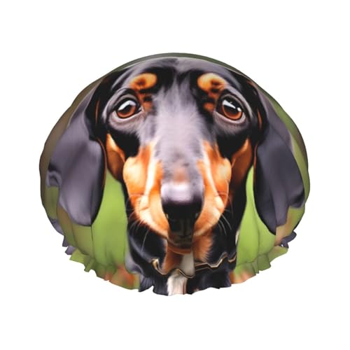 Duschhaube mit Dackel-Motiv, für Damen und Herren, wiederverwendbar, leicht, weich, mit elastischem Band von HVTTIOR