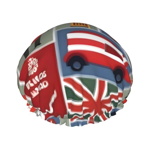 Duschhaube mit England-Symbolen, für Damen und Herren, wiederverwendbar, leicht, weich, Badekappe mit Gummiband von HVTTIOR