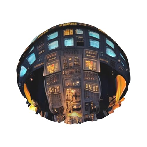 Duschhaube mit Flugzeug-Cockpit-Druck, für Damen und Herren, wiederverwendbar, leicht, weich, Badekappe mit Gummiband von HVTTIOR