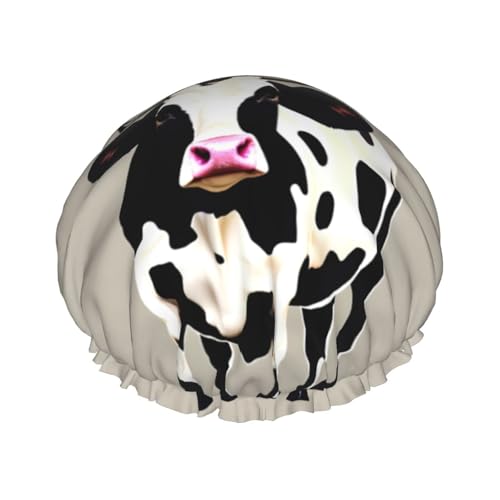 Duschhaube mit Kuhmotiv, für Damen und Herren, wiederverwendbar, leicht, weich, mit elastischem Band, Schwarz von HVTTIOR