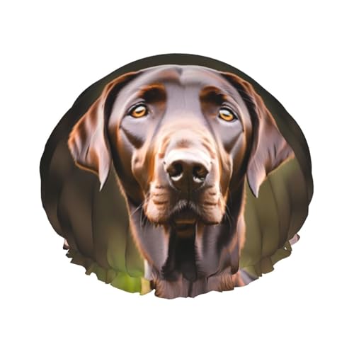 Duschhaube mit Labrador-Retriever-Druck, für Damen und Herren, wiederverwendbar, leicht, weich, mit elastischem Band, Braun von HVTTIOR