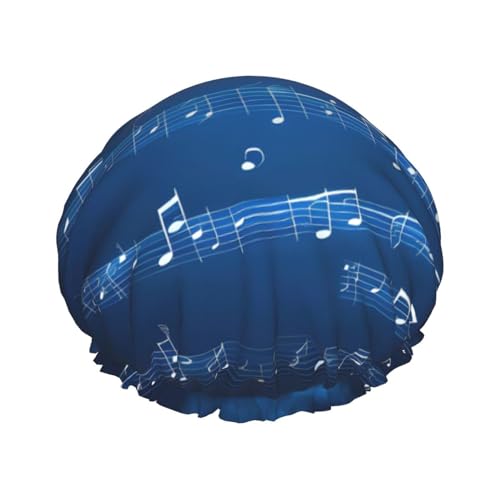 Duschhaube mit Musiknoten-Druck, für Damen und Herren, wiederverwendbar, leicht, weich, mit elastischem Band, Blau von HVTTIOR