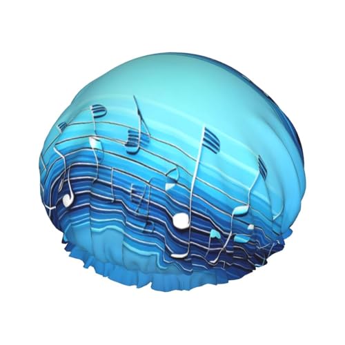 Duschhaube mit Musiknoten-Druck, für Damen und Herren, wiederverwendbar, leicht, weich, mit elastischem Band, Himmelblau von HVTTIOR