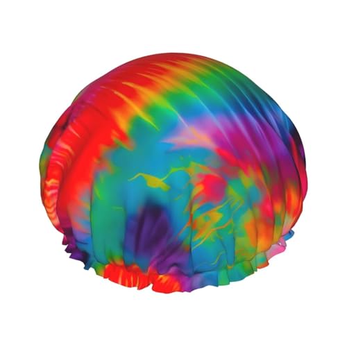 Duschhaube mit buntem Batikmuster, für Damen und Herren, wiederverwendbar, leicht, weich, mit elastischem Band von HVTTIOR