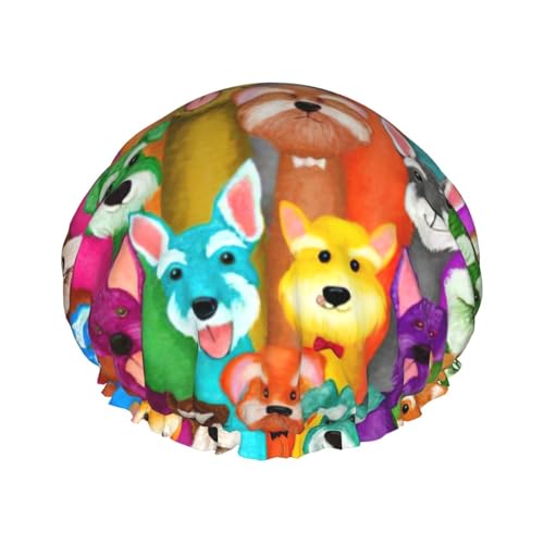 Duschhaube mit niedlichem Schnauzer-Motiv, für Damen und Herren, wiederverwendbar, leicht, weich, mit elastischem Band von HVTTIOR