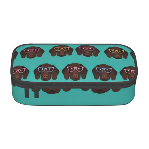 HVTTIOR Deutsch Kurzhaar in Brille Druck Essential Große Kapazität Federmäppchen 8,3 x 2 x 3,7 Zoll Funktionstasche für Damen von HVTTIOR