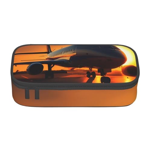 HVTTIOR Federmäppchen mit Aufdruck "Flugzeug bei Sonnenuntergang", großes Fassungsvermögen, 21,6 x 5,1 x 9,4 cm, funktionale Tasche für Damen von HVTTIOR