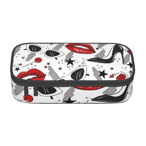 HVTTIOR Federmäppchen mit Aufdruck "Lips High Heels", großes Fassungsvermögen, 21,6 x 5,1 x 9,4 cm, funktionale Tasche für Damen von HVTTIOR