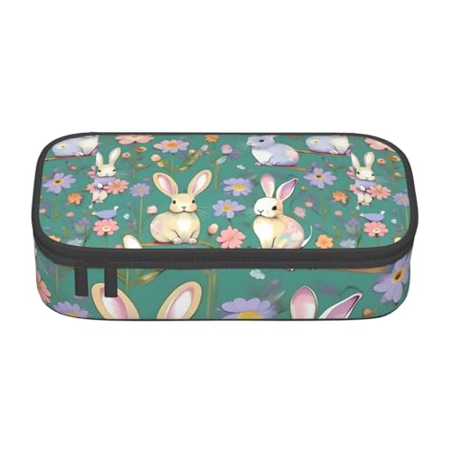 HVTTIOR Federmäppchen mit Blumen-Hasen-Motiv, große Kapazität, 21,6 x 5,1 x 9,4 cm, funktionale Tasche für Damen von HVTTIOR