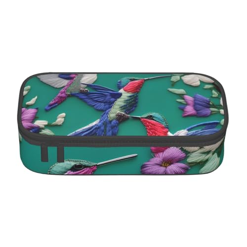 HVTTIOR Federmäppchen mit Blumen-Kolibri-Stickerei, großes Fassungsvermögen, 21,6 x 5,1 x 9,4 cm, funktionale Tasche für Damen von HVTTIOR