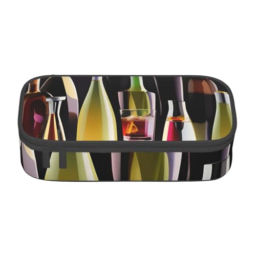 HVTTIOR Federmäppchen mit Cocktailgläsern und Weinflaschen, großes Fassungsvermögen, 21,6 x 5,1 x 9,4 cm, funktionale Tasche für Damen von HVTTIOR