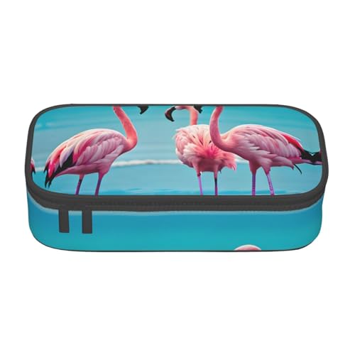 HVTTIOR Federmäppchen mit Flamingo-Strand-Aufdruck, großes Fassungsvermögen, 21,6 x 5,1 x 9,4 cm, funktionale Tasche für Damen von HVTTIOR