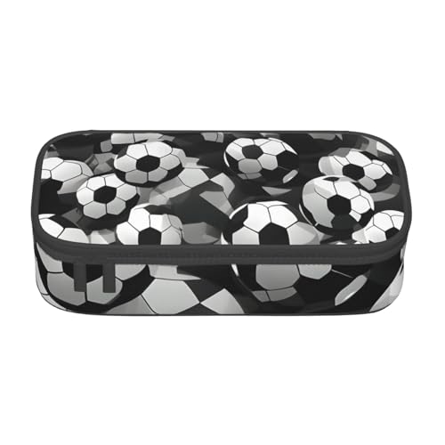 HVTTIOR Federmäppchen mit Fußball-Muster, großes Fassungsvermögen, 21,6 x 5,1 x 9,4 cm, funktionale Tasche für Damen, Schwarz und Weiß von HVTTIOR