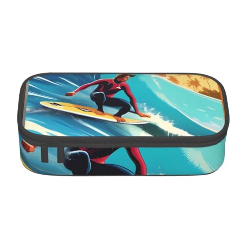 HVTTIOR Federmäppchen mit Hawaii-Surfer auf gewelltem Druck, großes Fassungsvermögen, 21,6 x 5,1 x 9,4 cm, funktionale Tasche für Damen von HVTTIOR