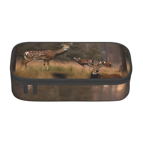 HVTTIOR Federmäppchen mit Hirschjagd-Aufdruck, großes Fassungsvermögen, 21,6 x 5,1 x 9,4 cm, funktionale Tasche für Damen von HVTTIOR