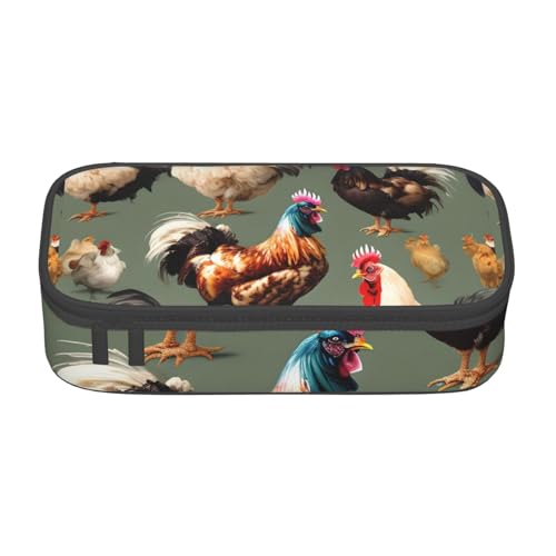 HVTTIOR Federmäppchen mit Huhn- und Hahn-Aufdruck, großes Fassungsvermögen, 21,6 x 5,1 x 9,4 cm, funktionale Tasche für Damen von HVTTIOR