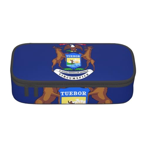 HVTTIOR Federmäppchen mit Michigan-Staatsflaggen-Druck, großes Fassungsvermögen, 21,6 x 5,1 x 9,4 cm, funktionale Tasche für Damen von HVTTIOR
