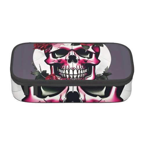 HVTTIOR Federmäppchen mit Rosen-Schädel-Aufdruck, großes Fassungsvermögen, 21,6 x 5,1 x 9,4 cm, funktionale Tasche für Damen von HVTTIOR