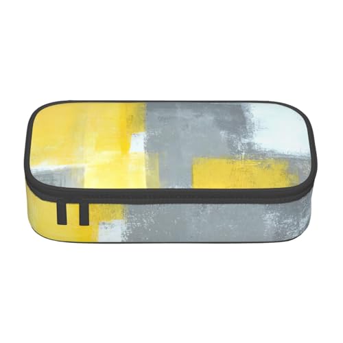HVTTIOR Federmäppchen mit abstraktem Kunstdruck, großes Fassungsvermögen, 21,6 x 5,1 x 9,4 cm, funktionale Tasche für Damen, Grau und Gelb von HVTTIOR