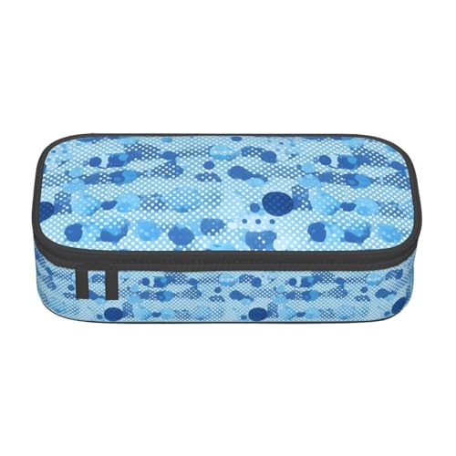 HVTTIOR Federmäppchen mit blauem Punktemuster, großes Fassungsvermögen, 21,6 x 5,1 x 9,4 cm, funktionale Tasche für Damen von HVTTIOR